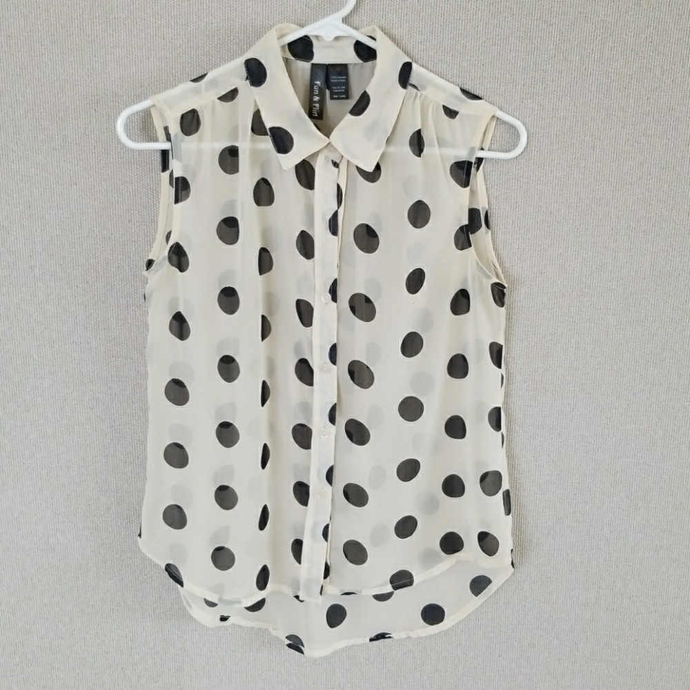 Sheer Polka Dot Button Down Blouse